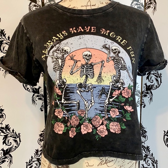 π NWT! Always Have More Fun Skeleton Crop Top T! - Picture 3 of 10
